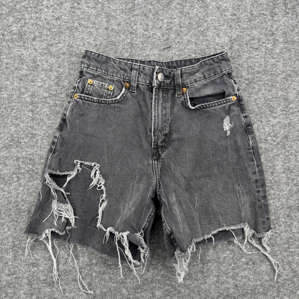 Divided HM Womens High Rise Distressed Denim Shorts Washed Black Festival 6163